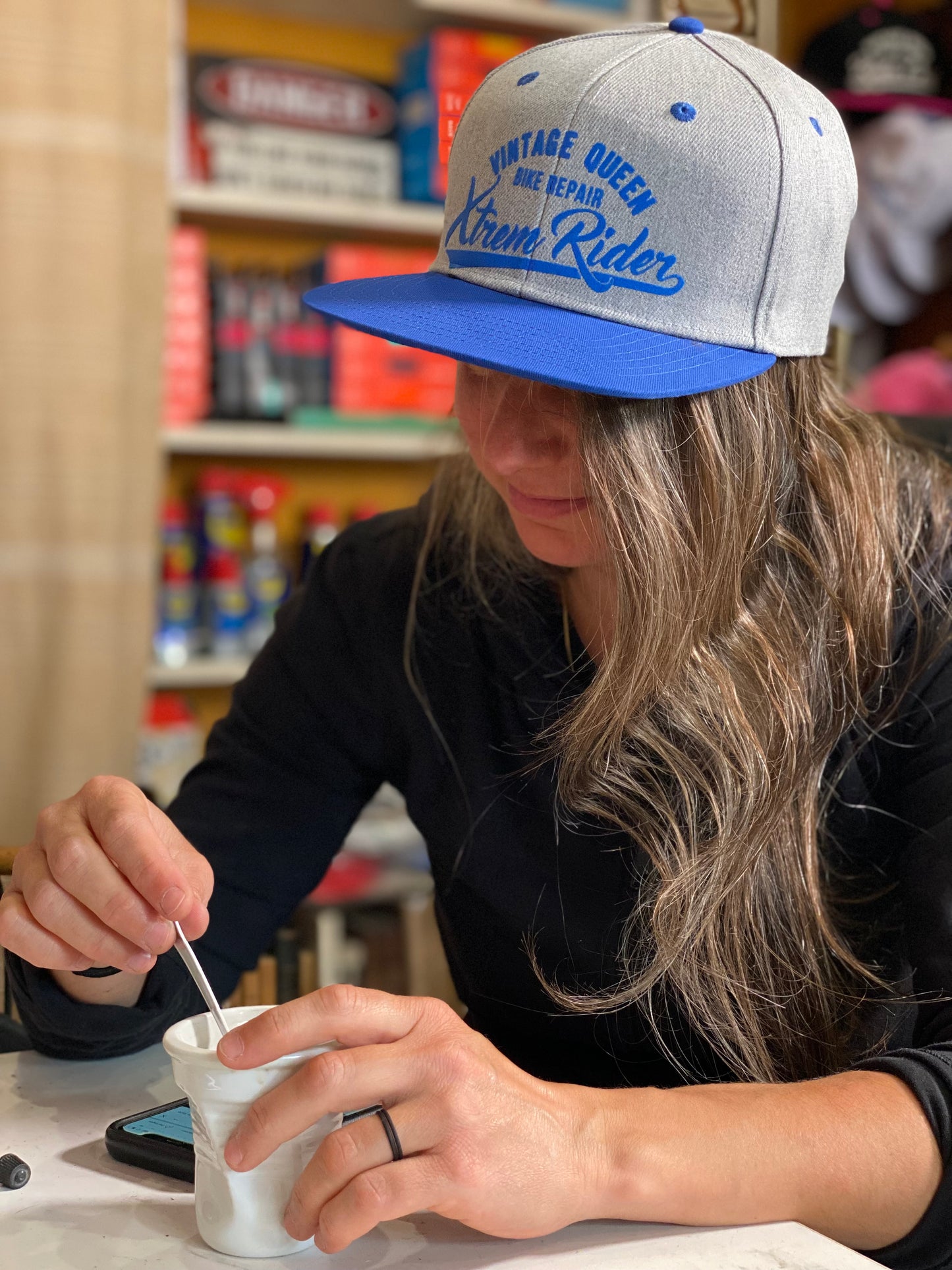 Casquette Vintage Queen Bike Repair - Snap Back - Gris/Bleu